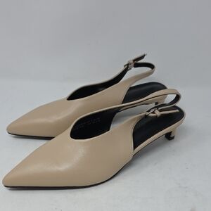 Neutral Beige Pointed Slingback Kitten Heels Size 9.5